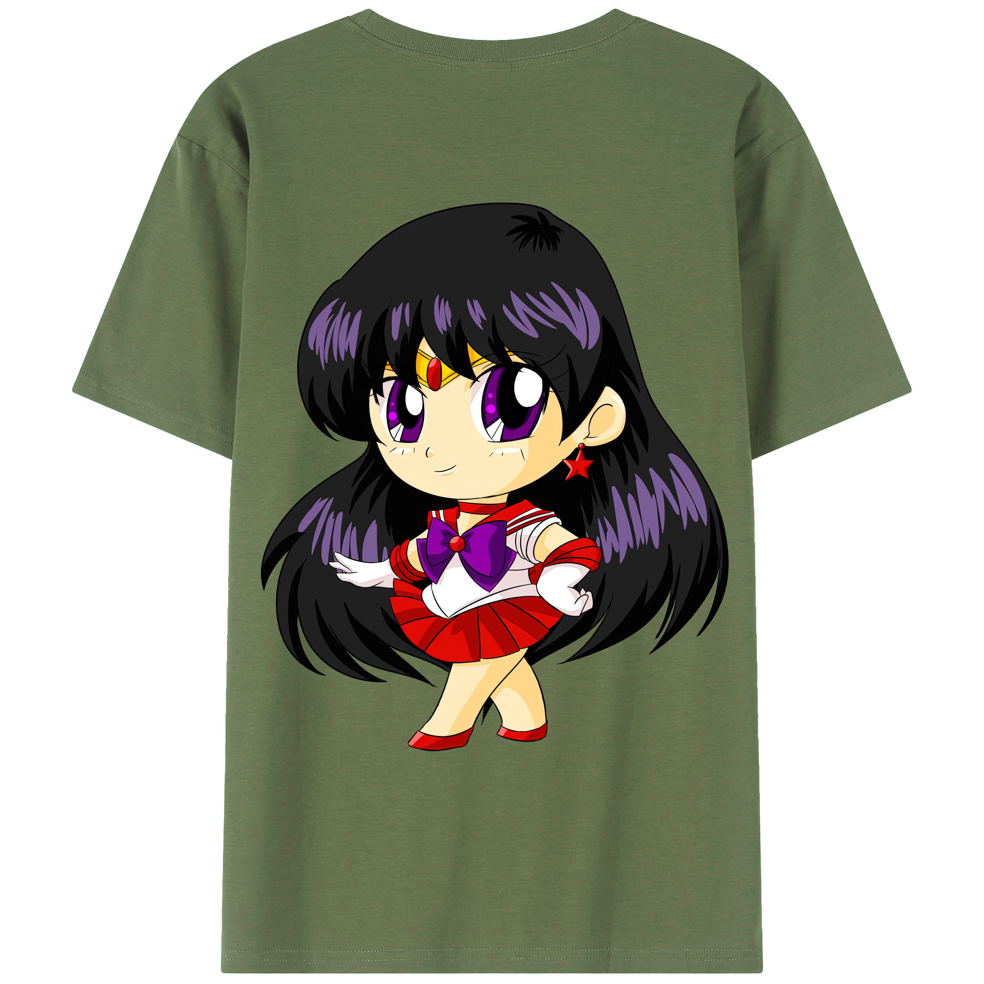 （画像用） 美少女戦士セーラームーン 火野レイ ひの レイ Sailor Moon Hino Rei （セーラーマーズ,Sailor Mars） 綿100％ メンズ半袖Tシャツ（バックプリント） 通気性